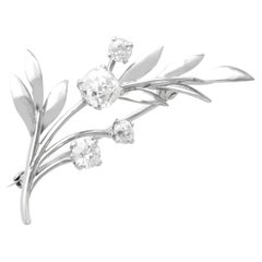Antique 1.76 Carat Diamond and 18k White Gold Floral Brooch Circa 1900