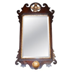 ANTIQUE 1760'S CHIPPENDALE STYLE WALL MIRROR WITH GILTWOOD & PHOENiX