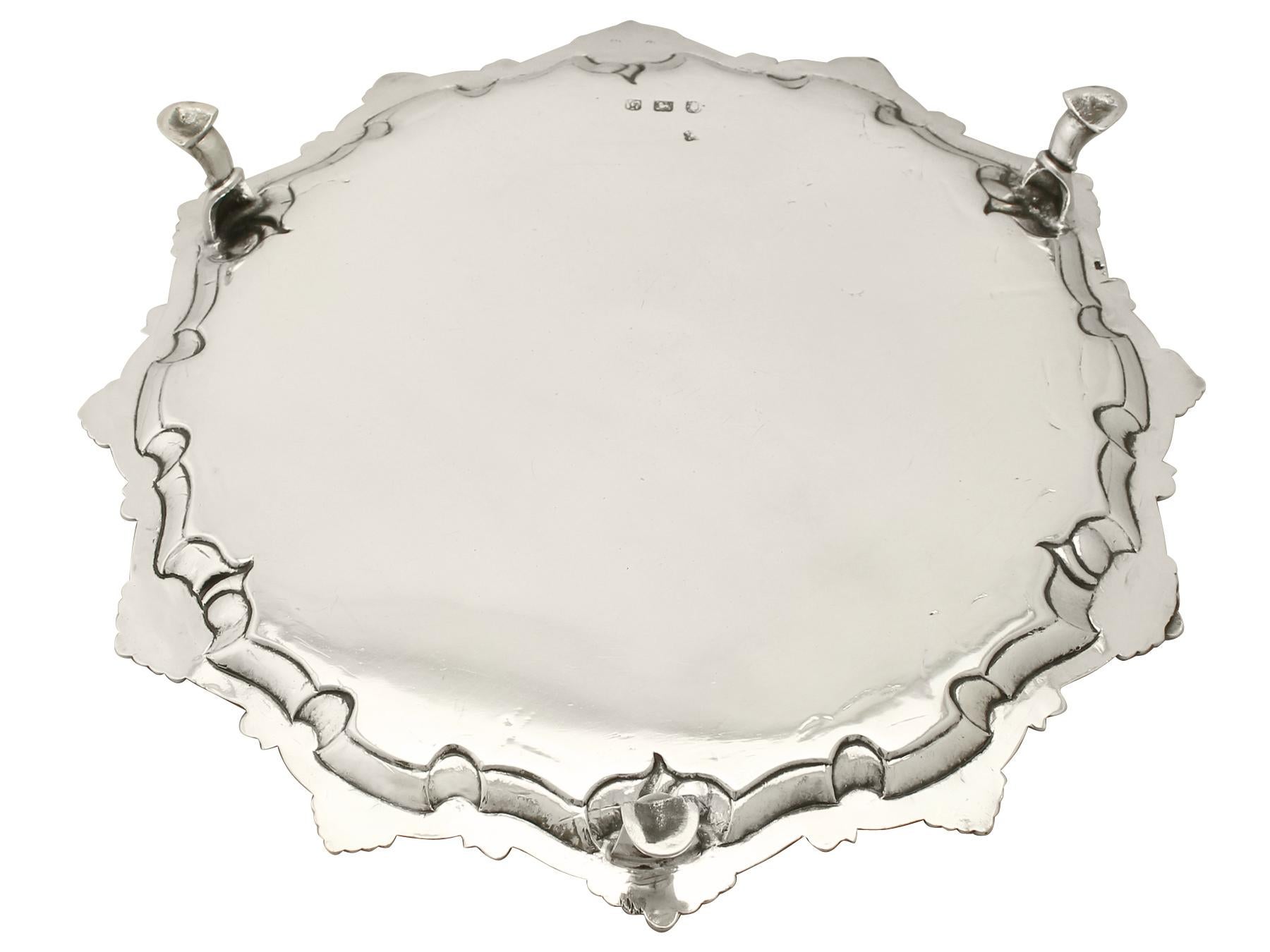 Antique 1765 Georgian Sterling Silver Salver by Thomas Hannam & John Crouch II 1