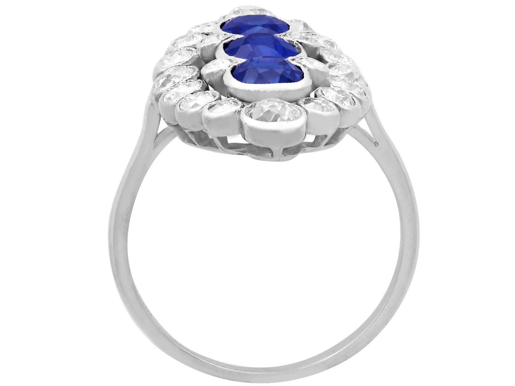 Women's Antique 1.77 Carat Sapphire 1.86 Carat Diamond Platinum Marquise Cocktail Ring For Sale