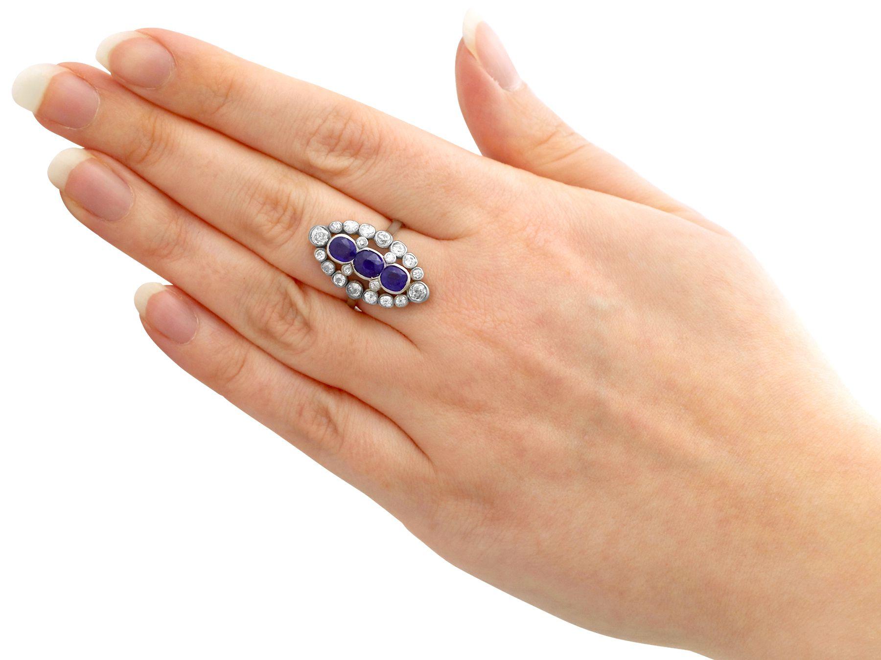 1.77 Carat Basaltic Sapphire 1.86 Carat Diamond Platinum Marquise Cocktail Ring For Sale 1