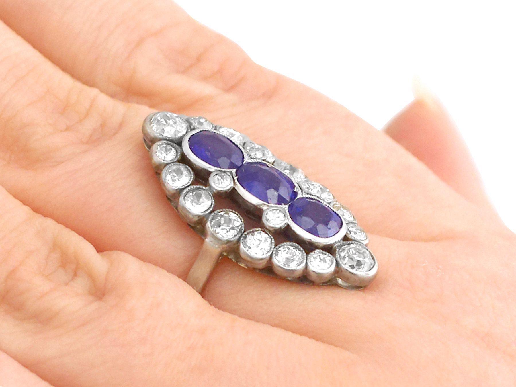 1.77 Carat Basaltic Sapphire 1.86 Carat Diamond Platinum Marquise Cocktail Ring For Sale 2