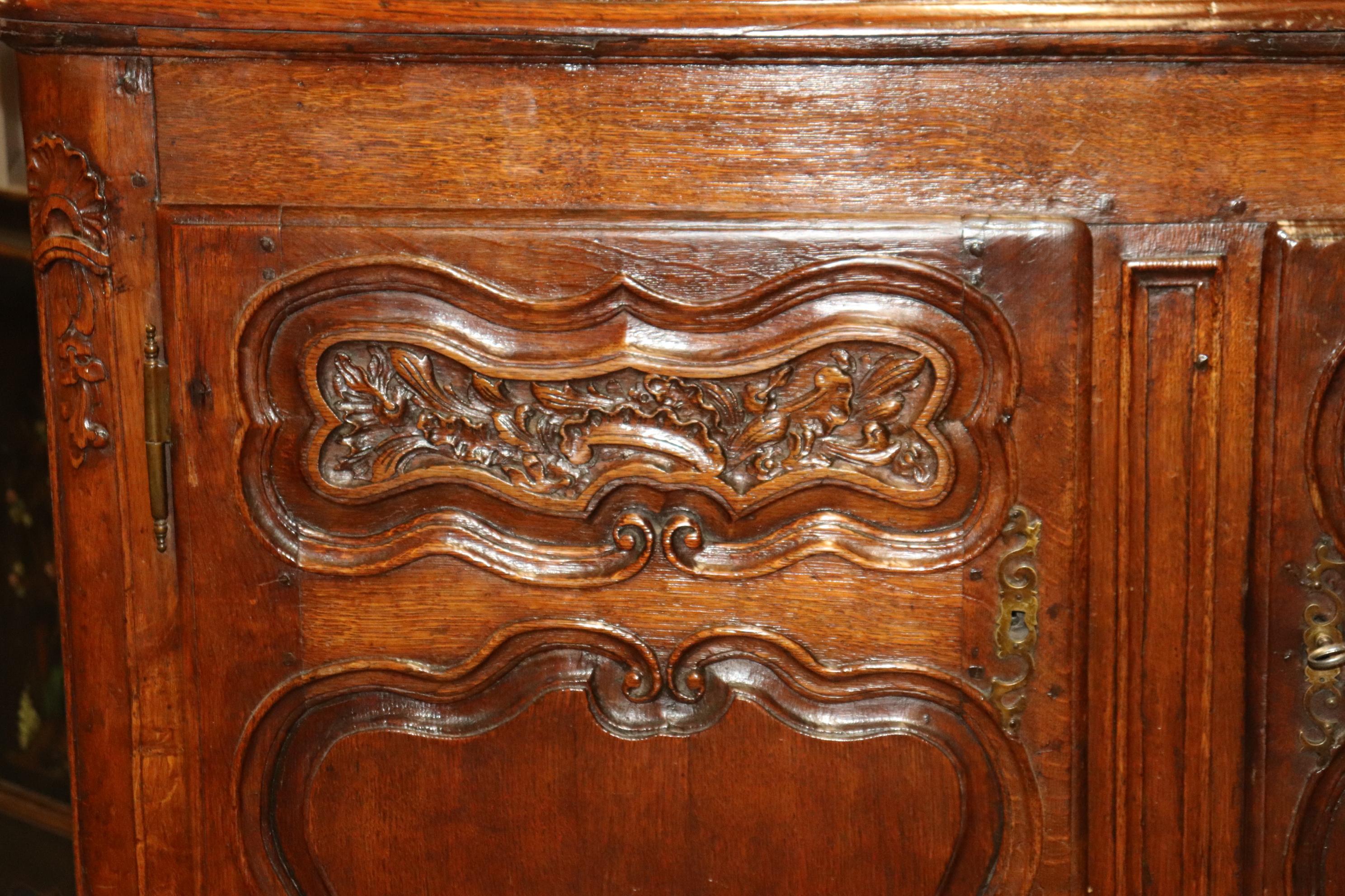 Late 18th Century Antique 1770s Era Country French Solid Walnut Carved Sideboard Buffet For Sale