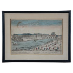 Gravure optique ancienne des années 1770 Architecture Paysage L'Isle St Louis France