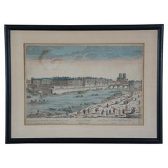 Grabado Óptico Antiguo 1770 Arquitectura Paisaje L'isle St Louis Francia
