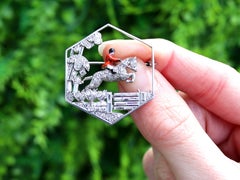 Antique 1.77ct Diamond, Enamel and Platinum Horse and Huntsman Brooch
