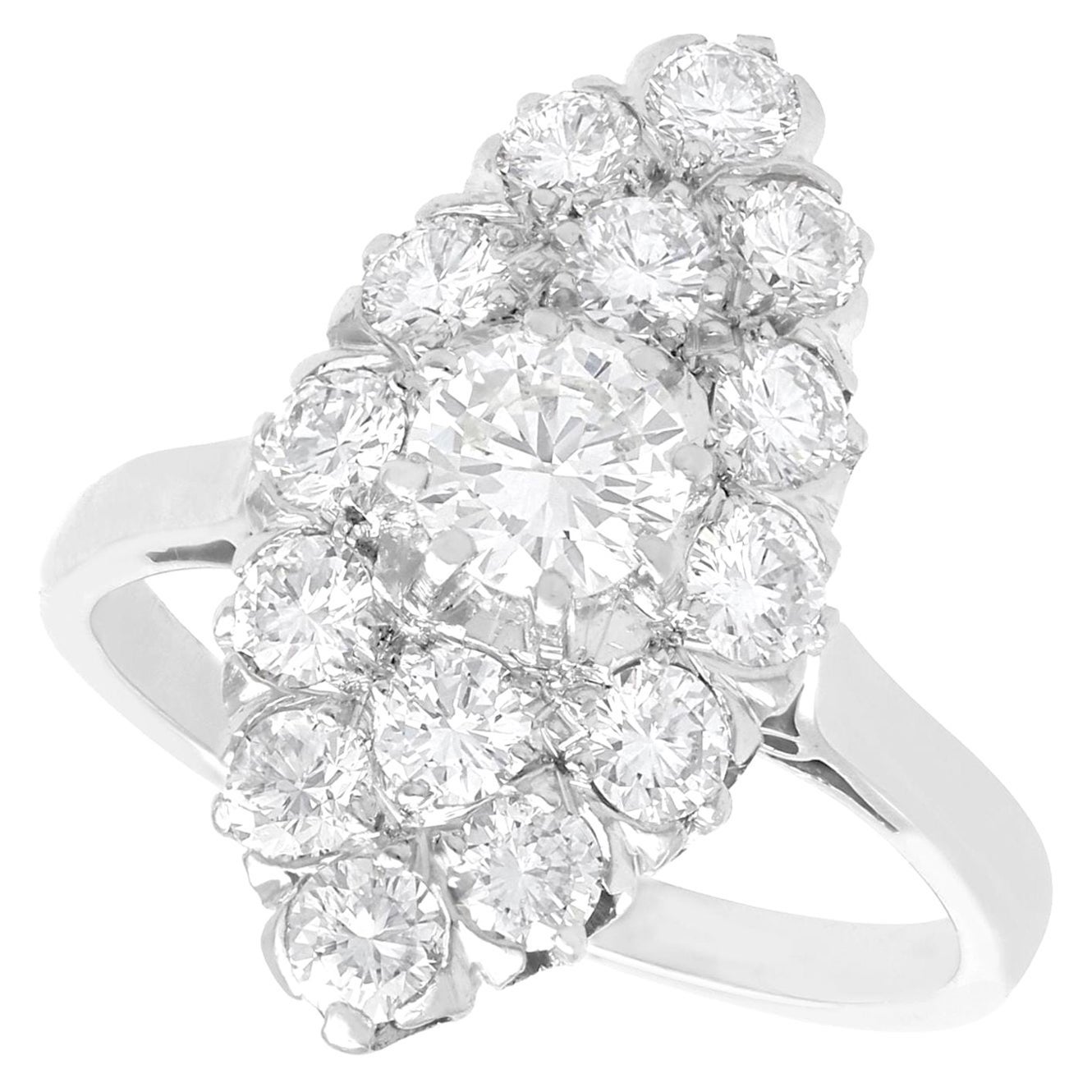 Antiker 1,78 Karat Diamant und Platin Marquise-Cluster-Ring, um 1920