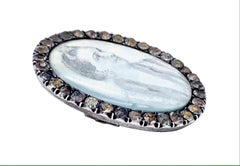 Antique 1780 Georgian Brooch Miniature Pencil Drawing on Paper Silver Paste