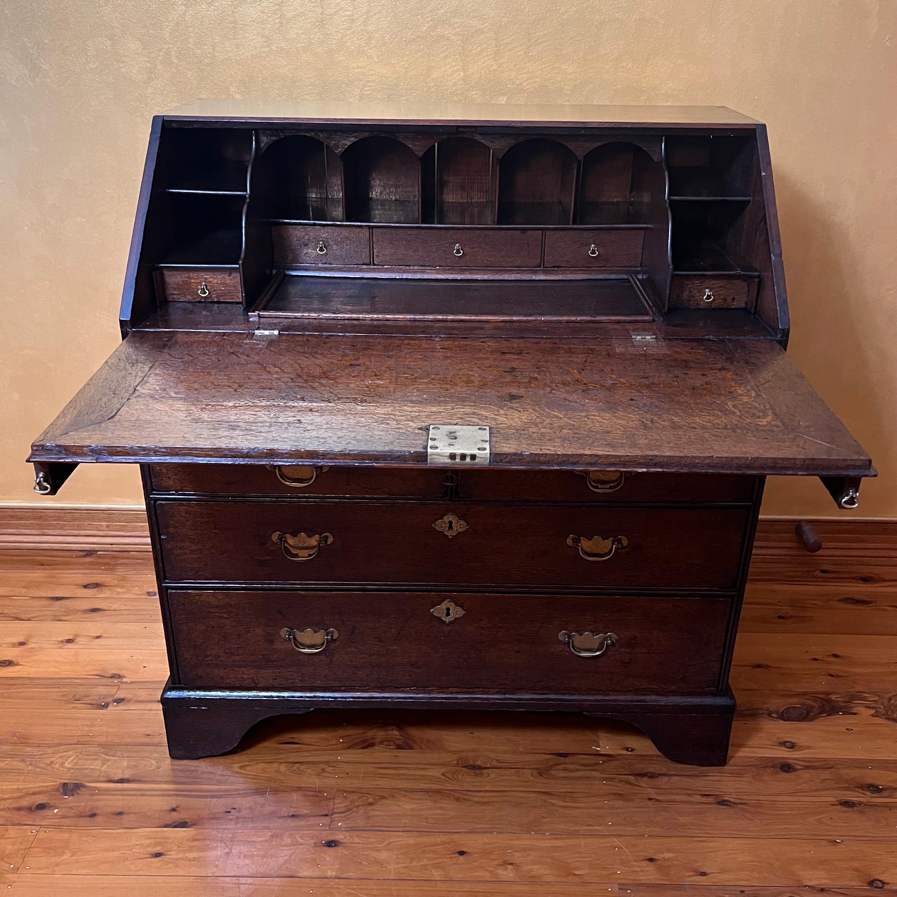 Antique 1780s George III English Oak Bureau For Sale 4
