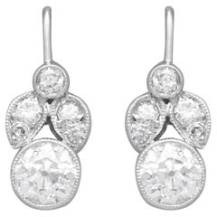 Antique 1.78 Ct Diamond and Platinum Drop Earrings