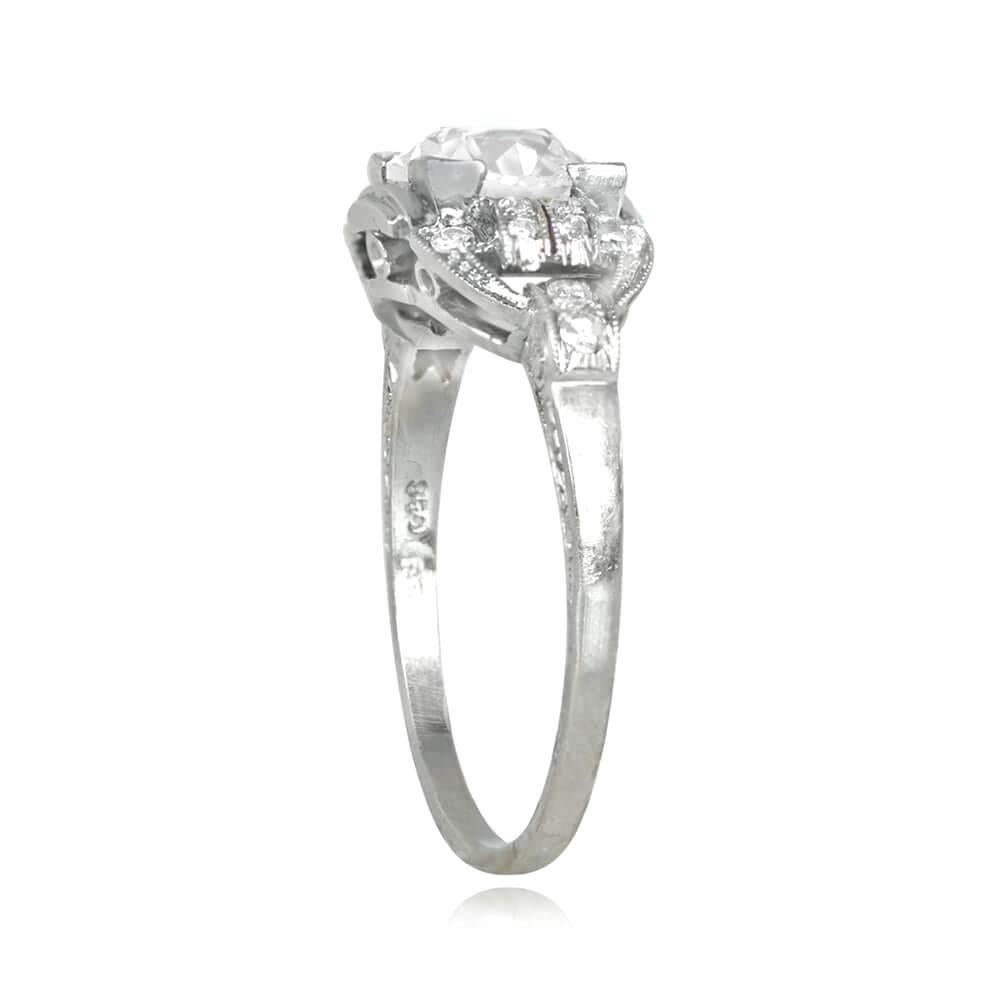 Art Deco Antique 1.78ct Old European Cut Diamond Engagement Ring, Diamond Halo, Platinum For Sale