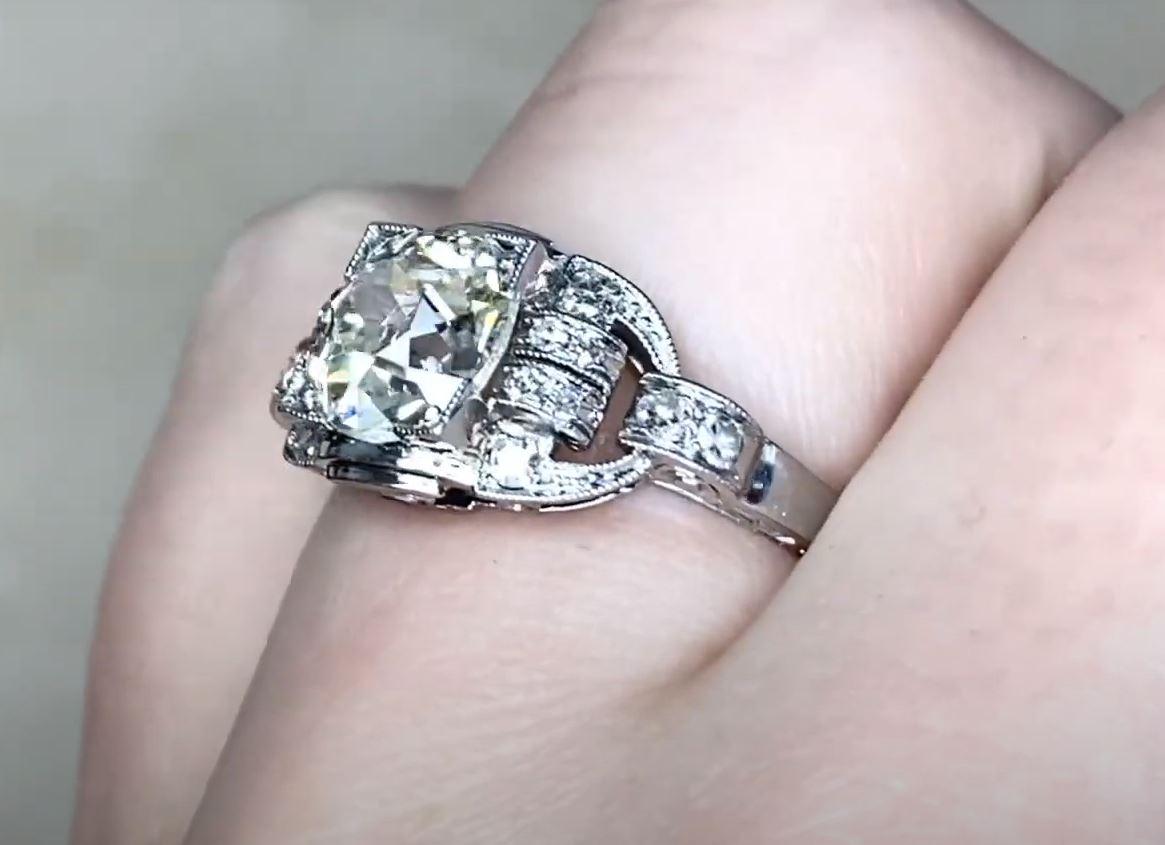 Antique 1.78ct Old European Cut Diamond Engagement Ring, Diamond Halo, Platinum For Sale 1