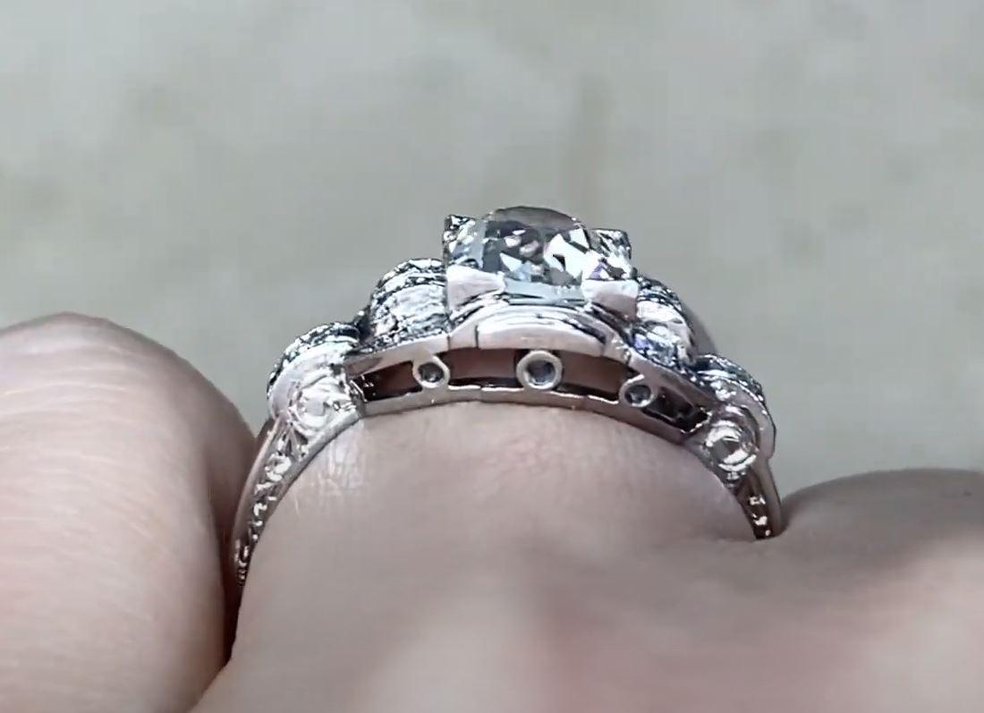 Antique 1.78ct Old European Cut Diamond Engagement Ring, Diamond Halo, Platinum For Sale 2