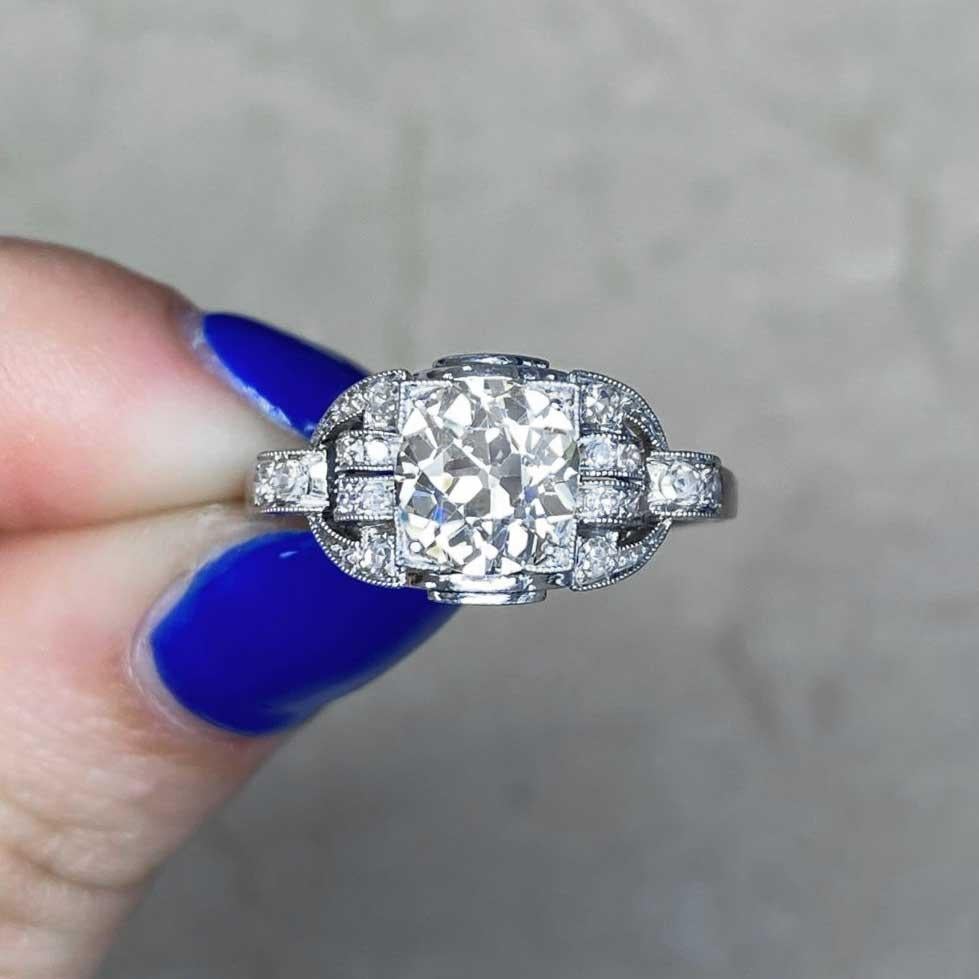 Antique 1.78ct Old European Cut Diamond Engagement Ring, Diamond Halo, Platinum For Sale 4