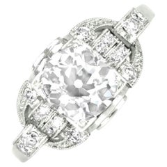 Antique 1.78ct Old European Cut Diamond Engagement Ring, Diamond Halo, Platinum