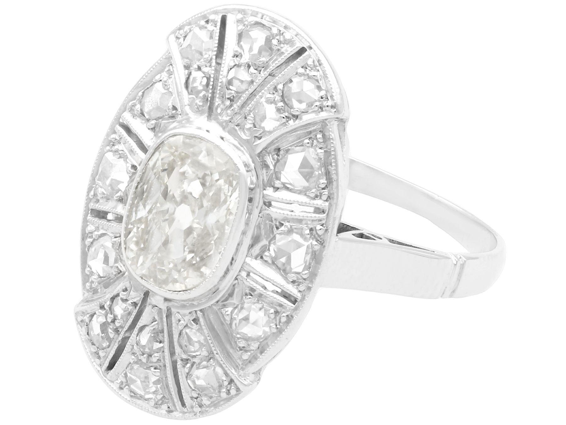 Old European Cut Antique 1.79 Carat Diamond and White Gold Cocktail Ring, Circa 1930 For Sale
