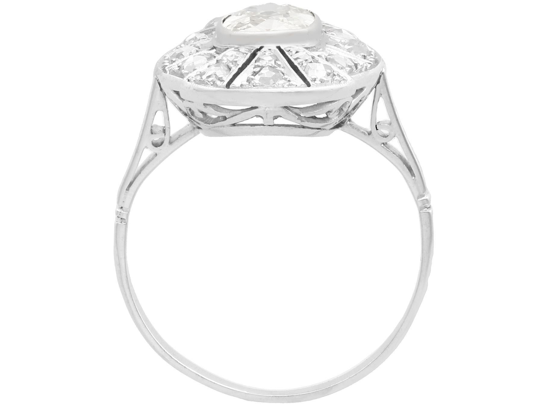 Women's or Men's Antique 1.79 Carat Diamond and White Gold Cocktail Ring, Circa 1930 For Sale
