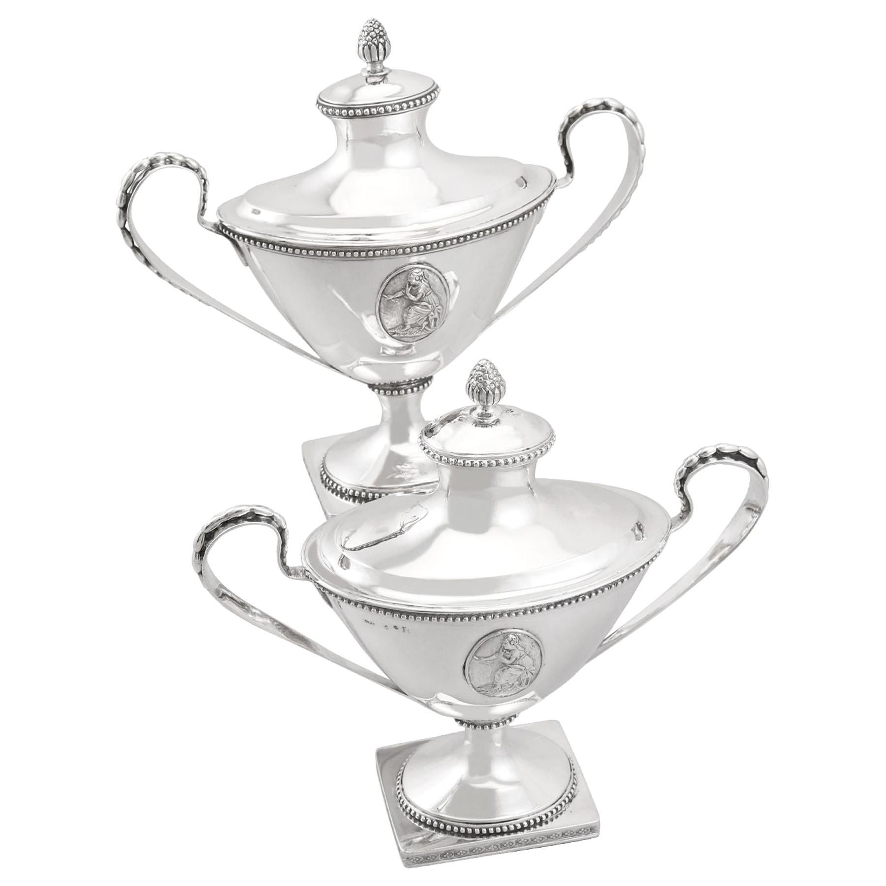 Antike schwedische Silber-Soßenterrinen aus dem Jahr 1791