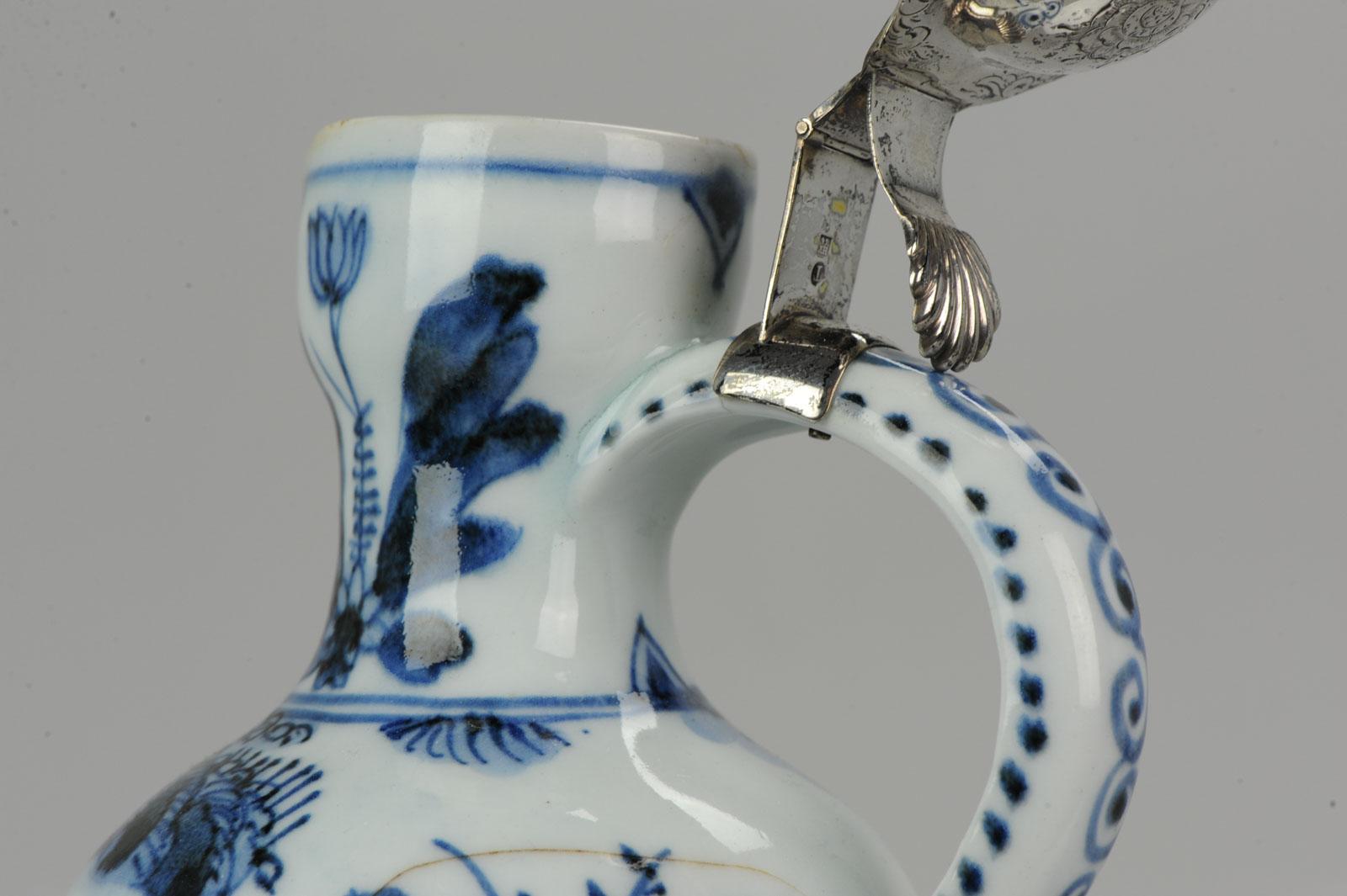 Antique 17th Century Arita Jug with Dutch Silver Lid Japan Edo Period Porcelain For Sale 7