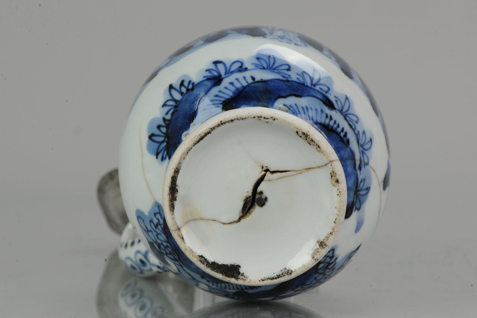 Antique 17th Century Arita Jug with Dutch Silver Lid Japan Edo Period Porcelain For Sale 9