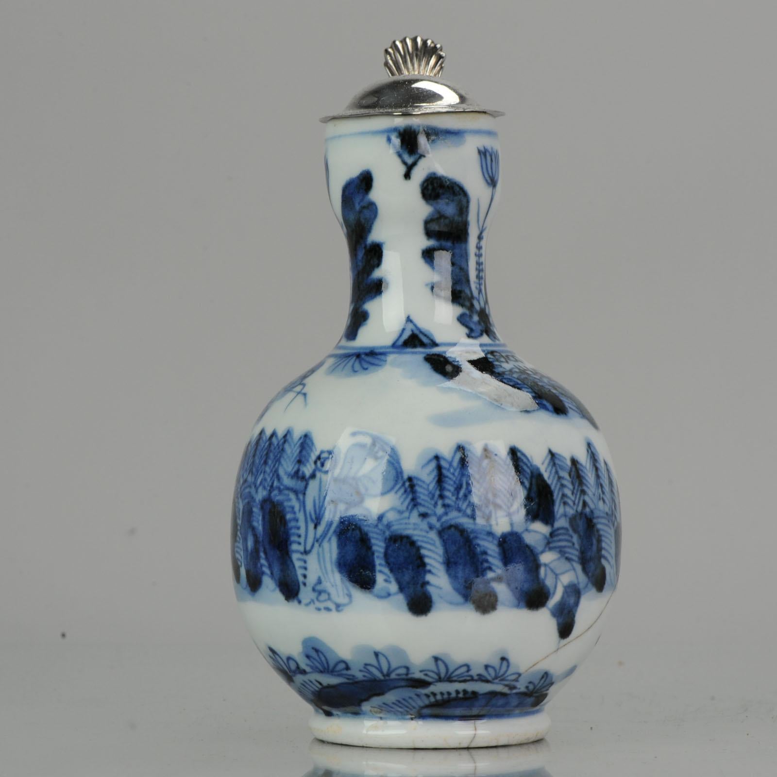 Antique 17th Century Arita Jug with Dutch Silver Lid Japan Edo Period Porcelain 15