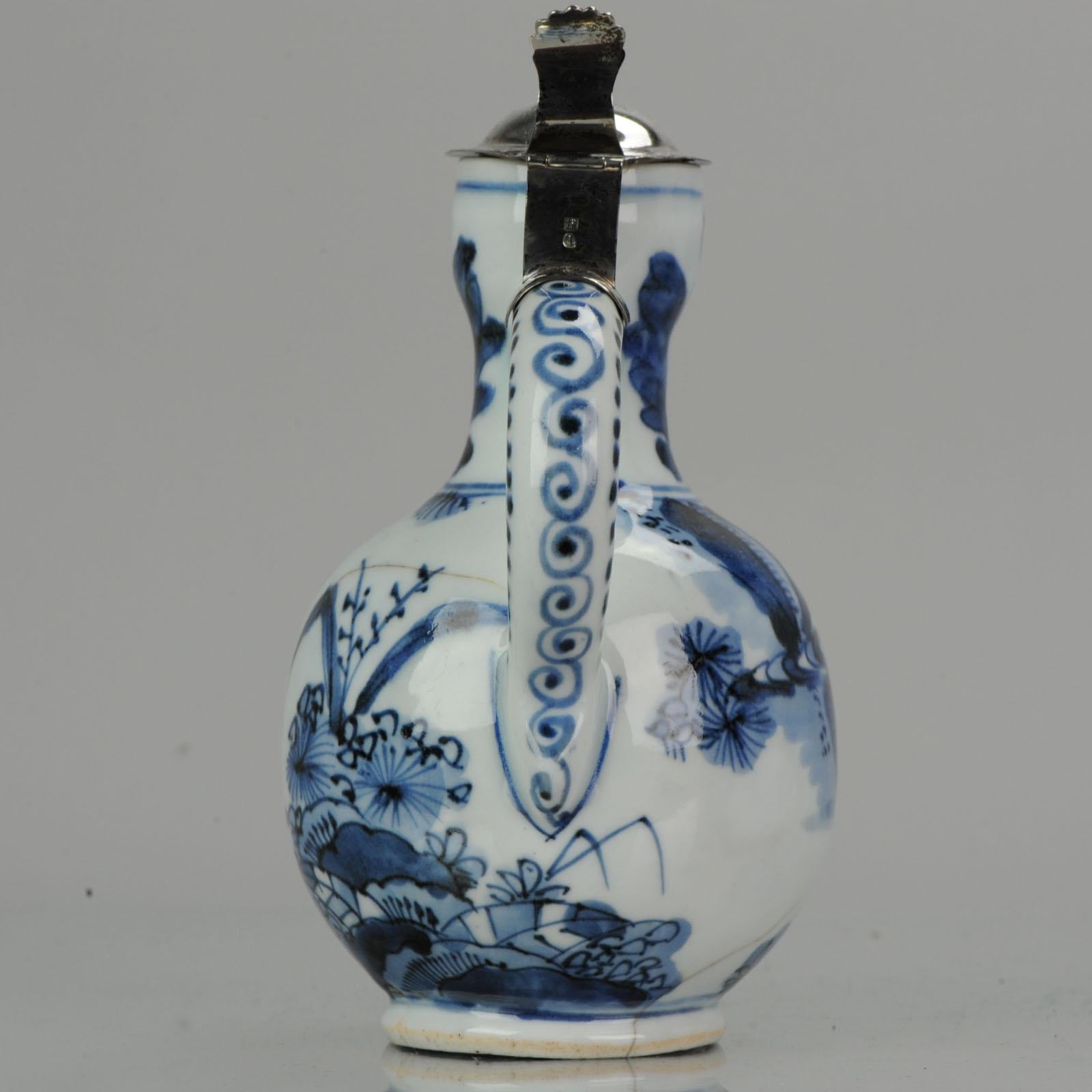 18th Century and Earlier Antique 17th Century Arita Jug with Dutch Silver Lid Japan Edo Period Porcelain For Sale