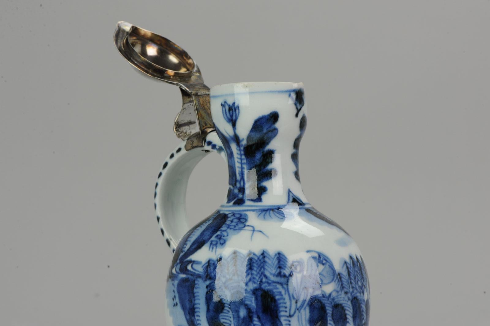Antique 17th Century Arita Jug with Dutch Silver Lid Japan Edo Period Porcelain For Sale 4