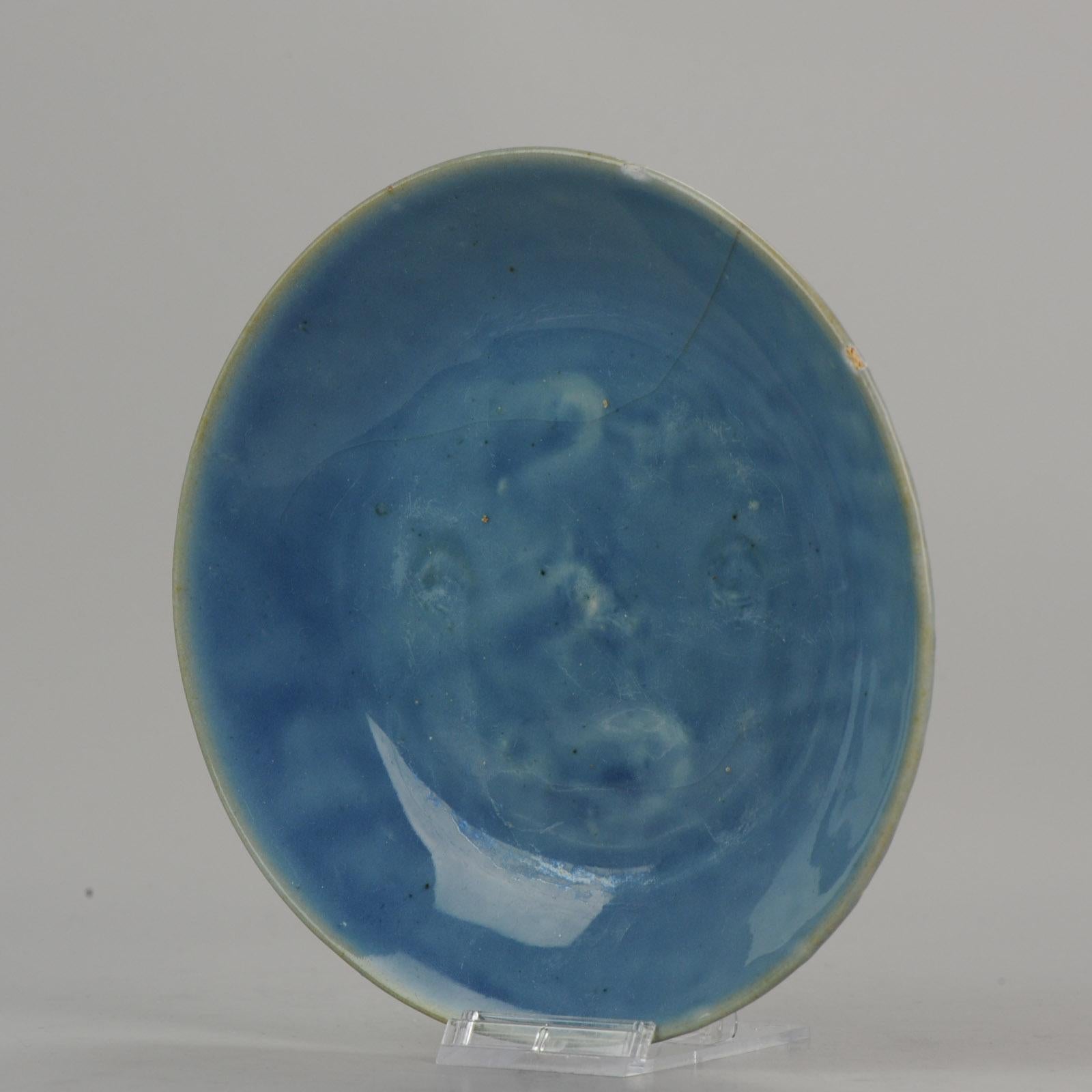 A very beautiful plate, rare monochrome blue ground. Great study material.

 

 

 
Condition
Overall Condition; 2 large crackle line in central plate, 1 running out in a hairline. 1 more crackle line from base rim. also 2 small chips. Size: