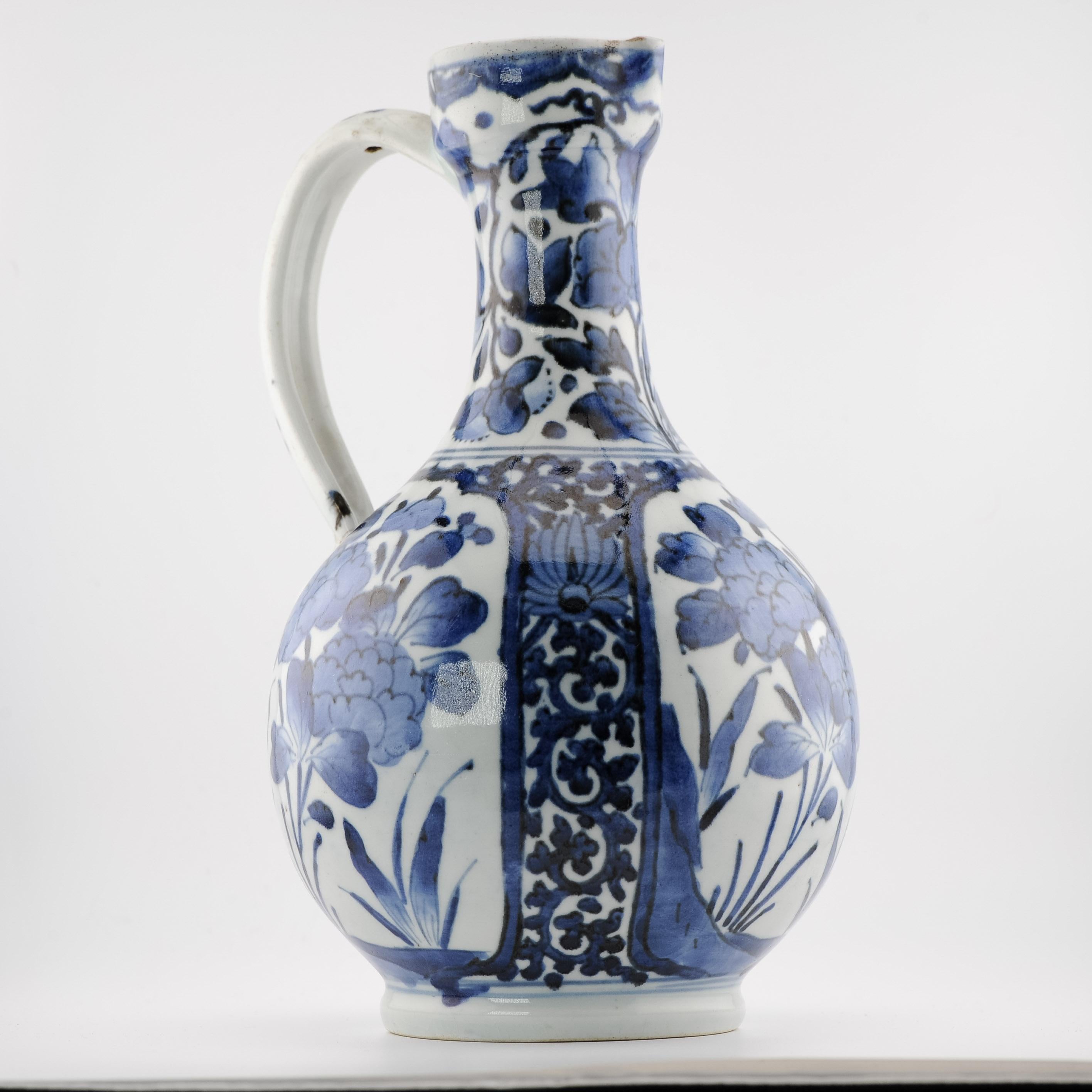 Antique 17C Japanese Porcelain Blue White Edo Period Arita Jug Ewer Flowers For Sale 9