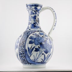 Antique 17C Japanese Porcelain Blue White Edo Period Arita Jug Ewer Flowers