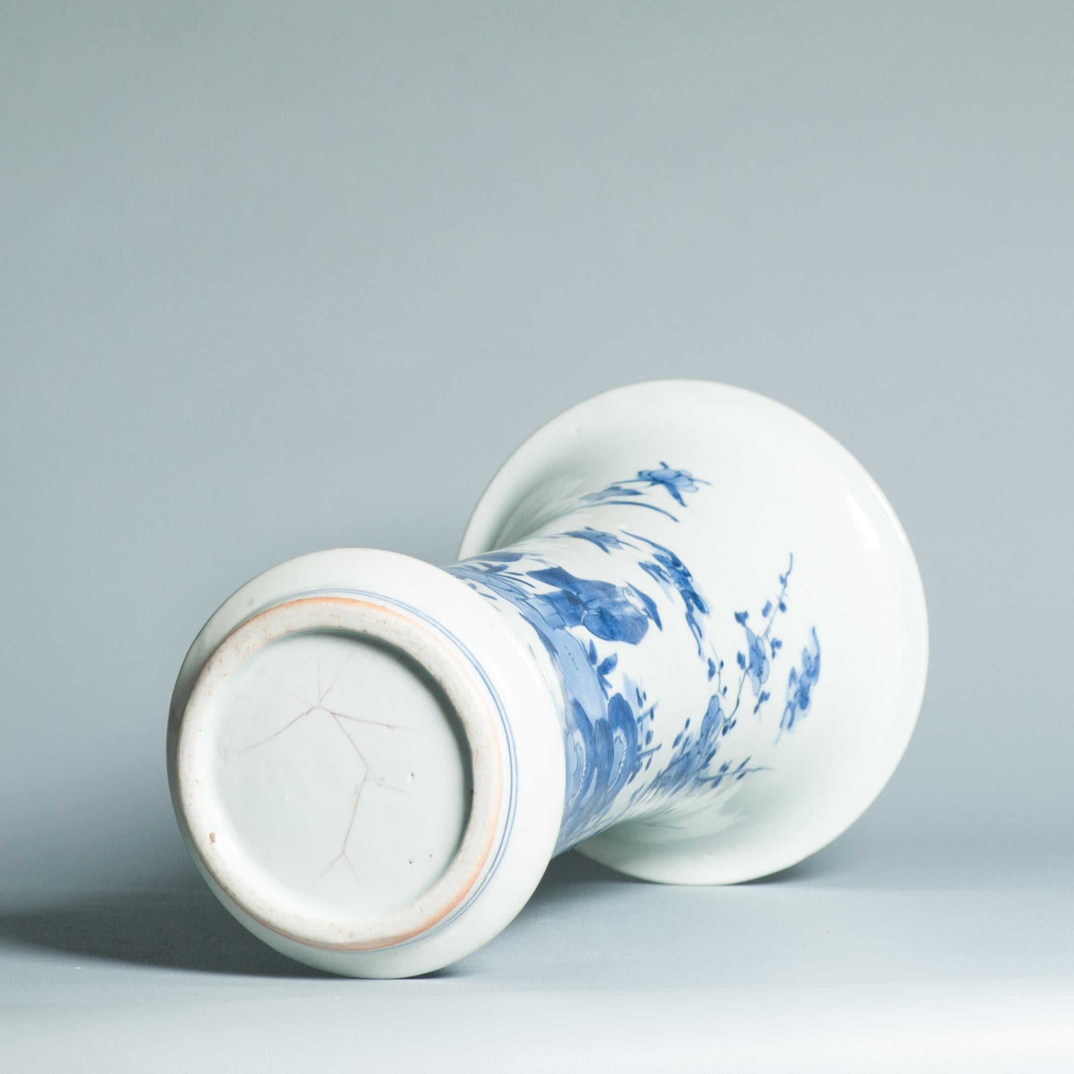 Antike 17C Japanisches Porzellan Blau Weiß Edo Periode Arita Vase Blumen im Angebot 9