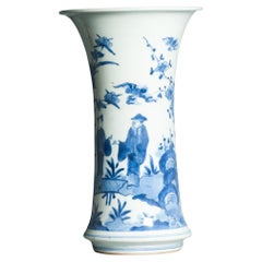 Antique 17C Japanese Porcelain Blue White Edo Period Arita Vase Flowers