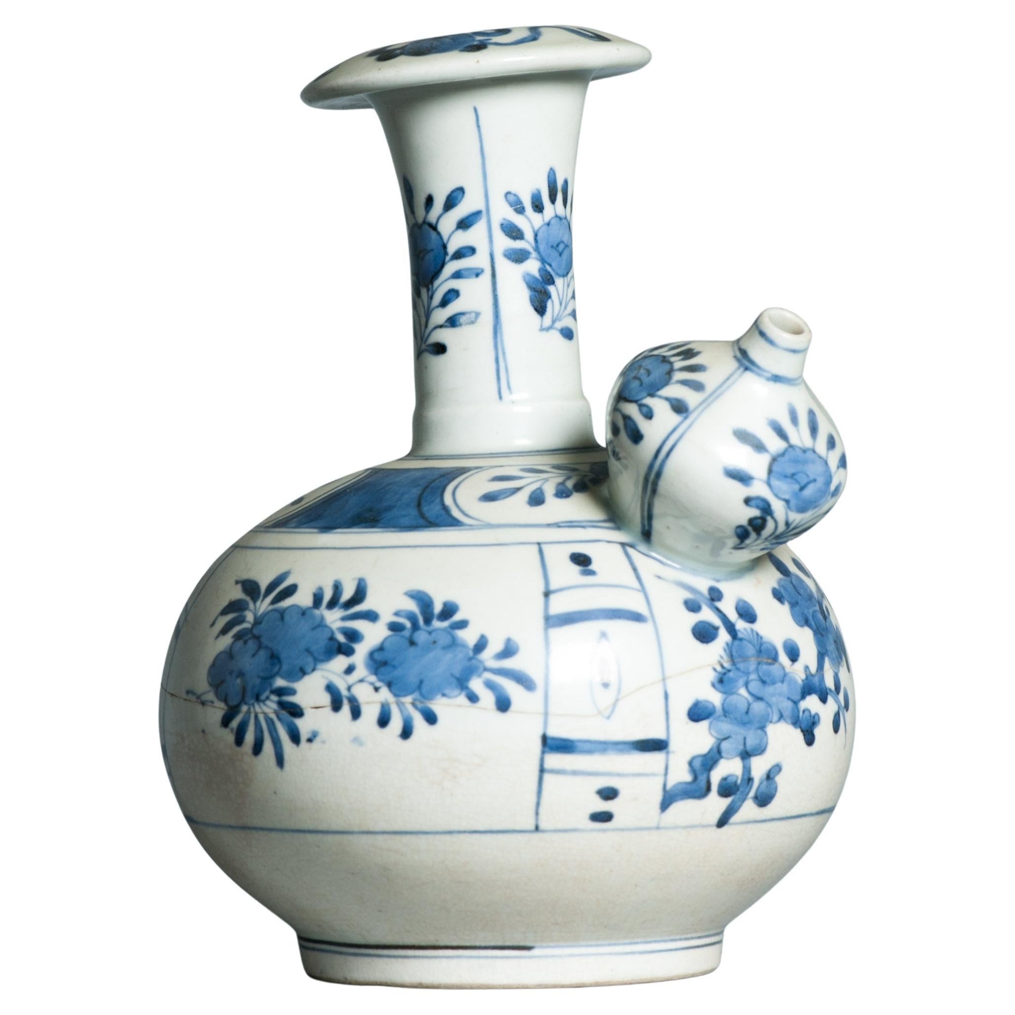 Antique 17C Japanese Porcelain Blue White Ghendi Edo Period Ghendi Kendi