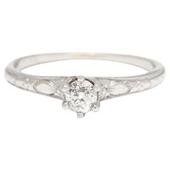 Vintage .17ctw Diamond Engagement Ring, Platinum, Engraved "1-3-20"
