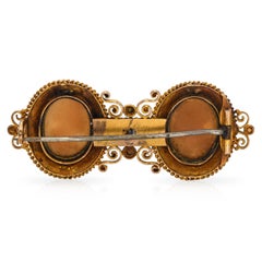 Antique 17k Yellow Gold Diamond "Two Sisters" Shell Cameo Brooch