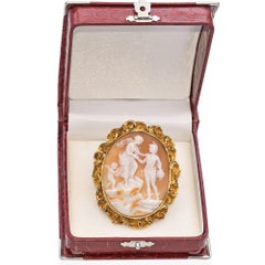 Antique 17K Yellow Gold Perseus Leading Andromeda Shell Cameo Brooch
