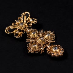 Antique 17th-18th Century Diamond Laça Bow Cross Pendant Brooch Portuguese Gold