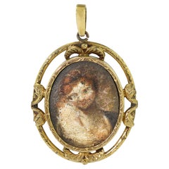 Antique 17th / 18th Century Italian 14kt Gold Oval Pendant with Oil Portrait
