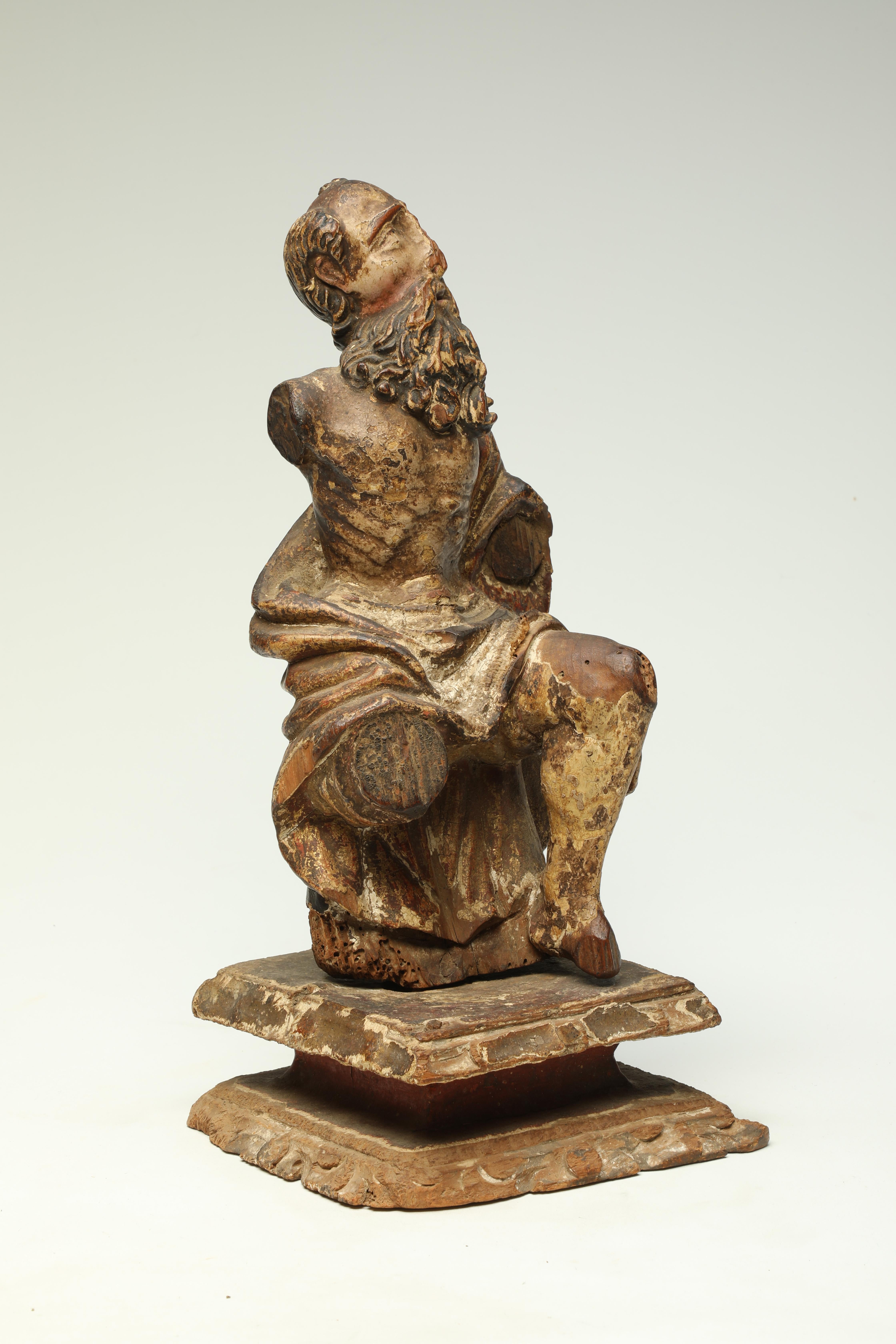 18th Century and Earlier Antique 17th-18th Century Wood Italian Seated Saint Figure Fragment with Beard For Sale
