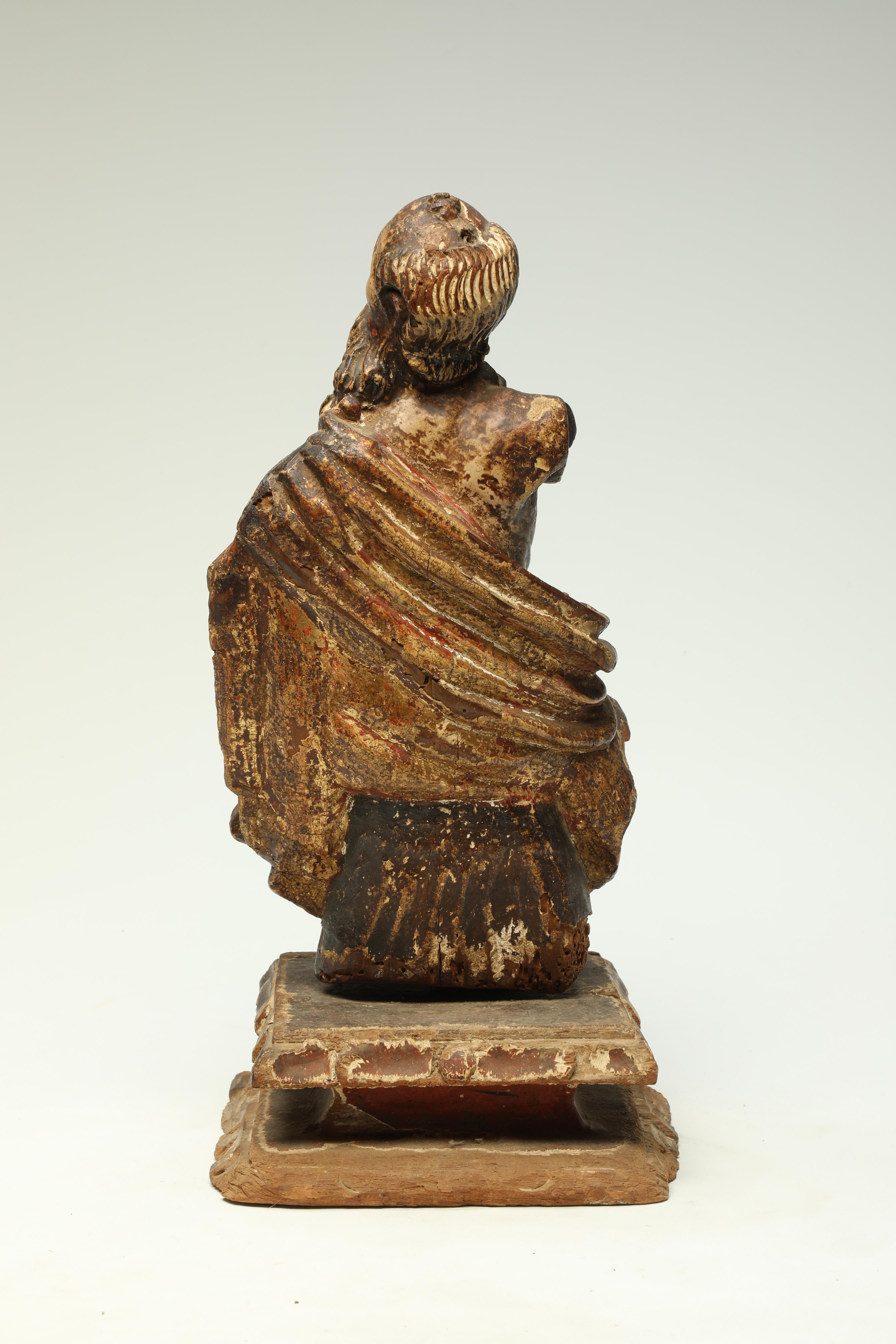 Antique 17th-18th Century Wood Italian Seated Saint Figure Fragment with Beard For Sale 3