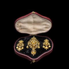 Antique 17th/18th Century Sequilé Diamond Demi-Parure Yellow Gold Portuguese
