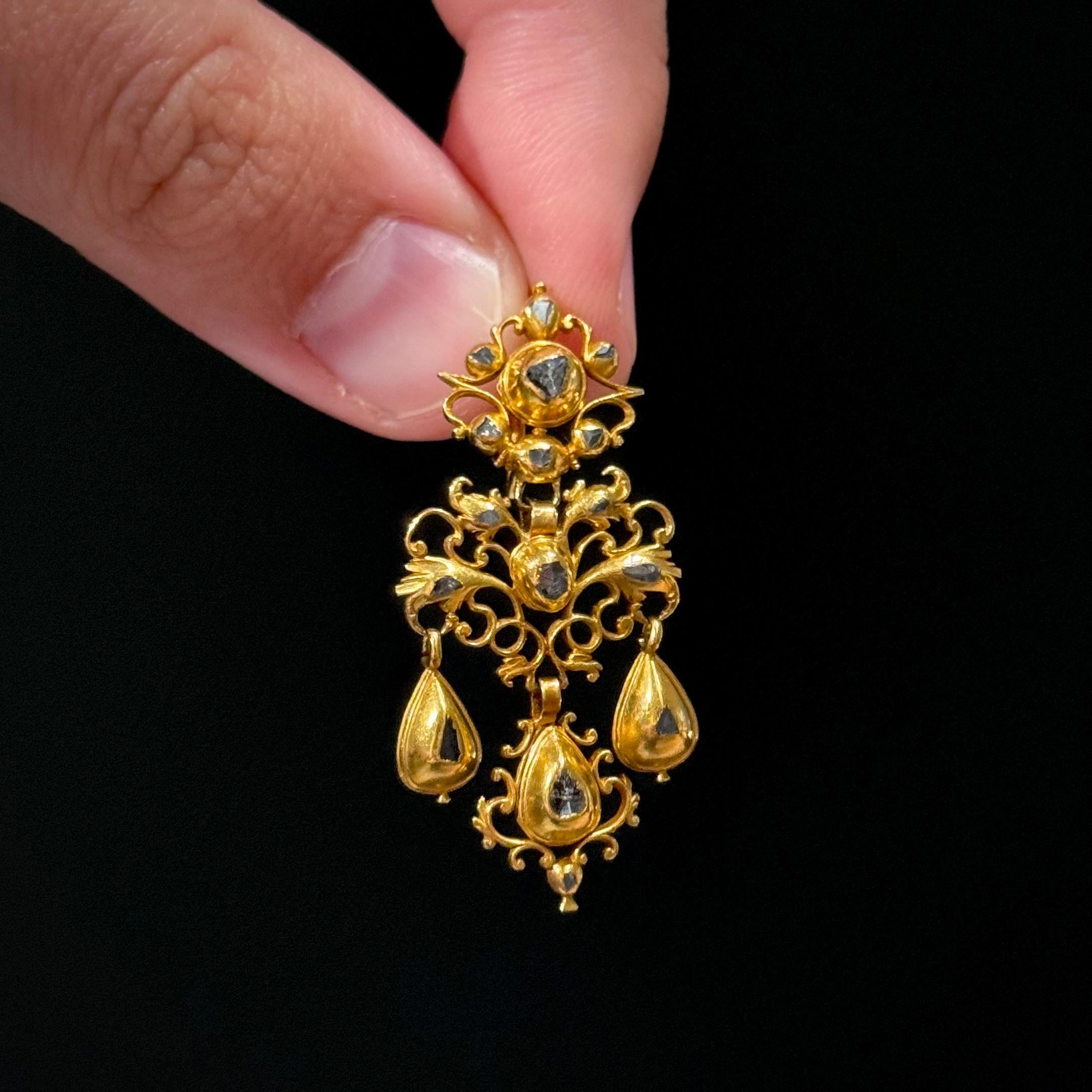 Antique 17th/18th Century Sequilé Diamond Demi-Parure Yellow Gold Portuguese For Sale 1