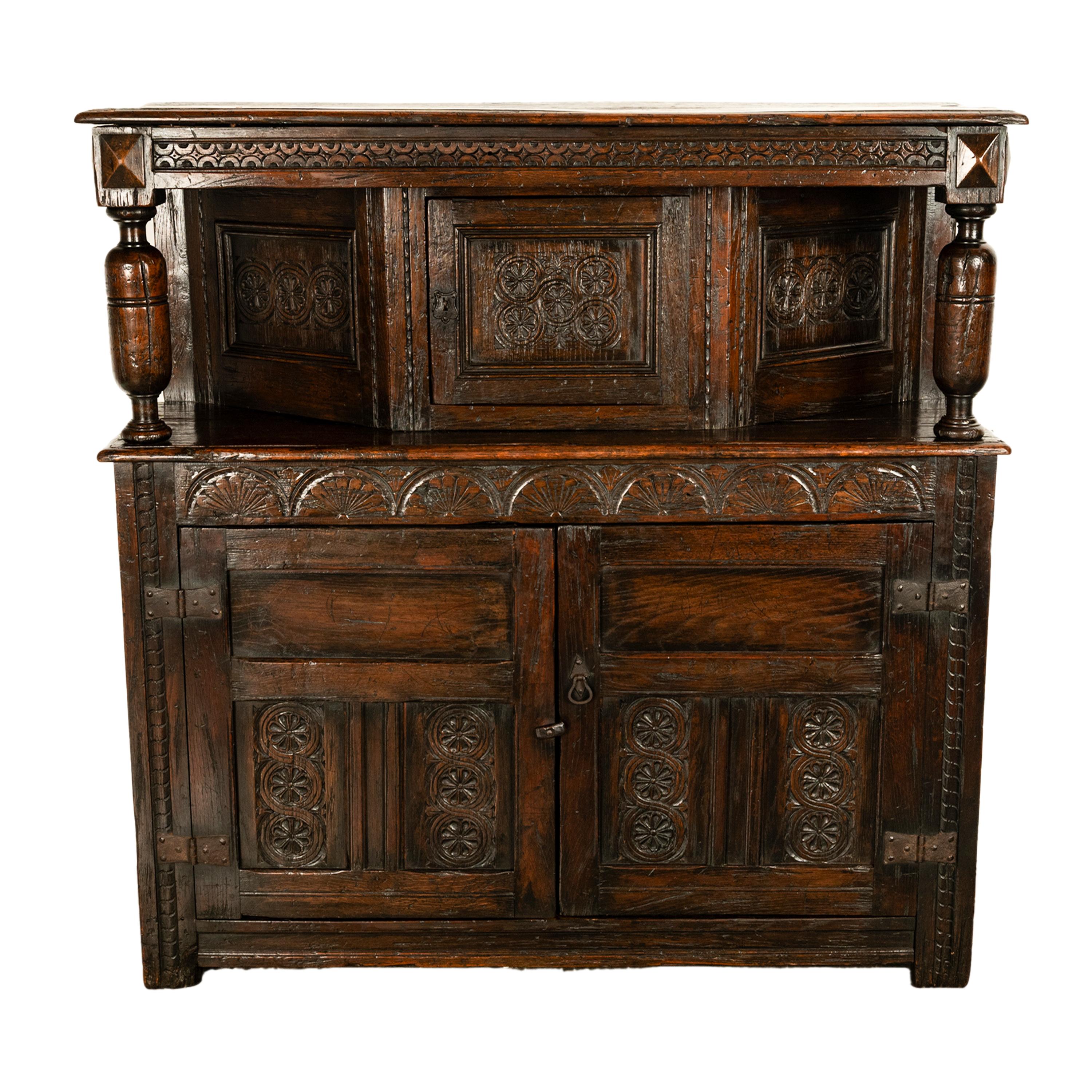 Antique 17th C Elizabethan Tudor Period Carved Oak Court Cupboard Cabinet 1600 5