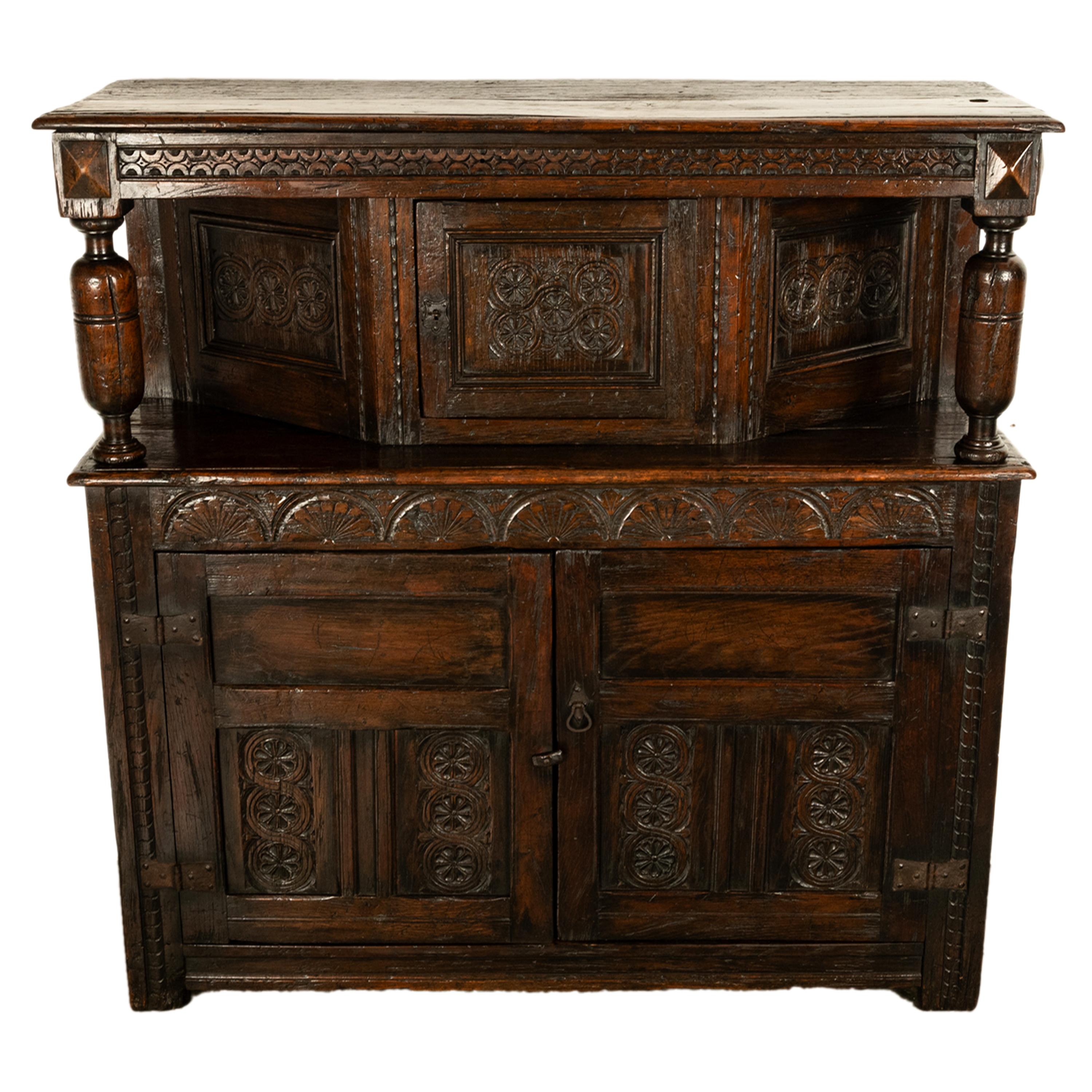 Antique 17th C Elizabethan Tudor Period Carved Oak Court Cupboard Cabinet 1600 6