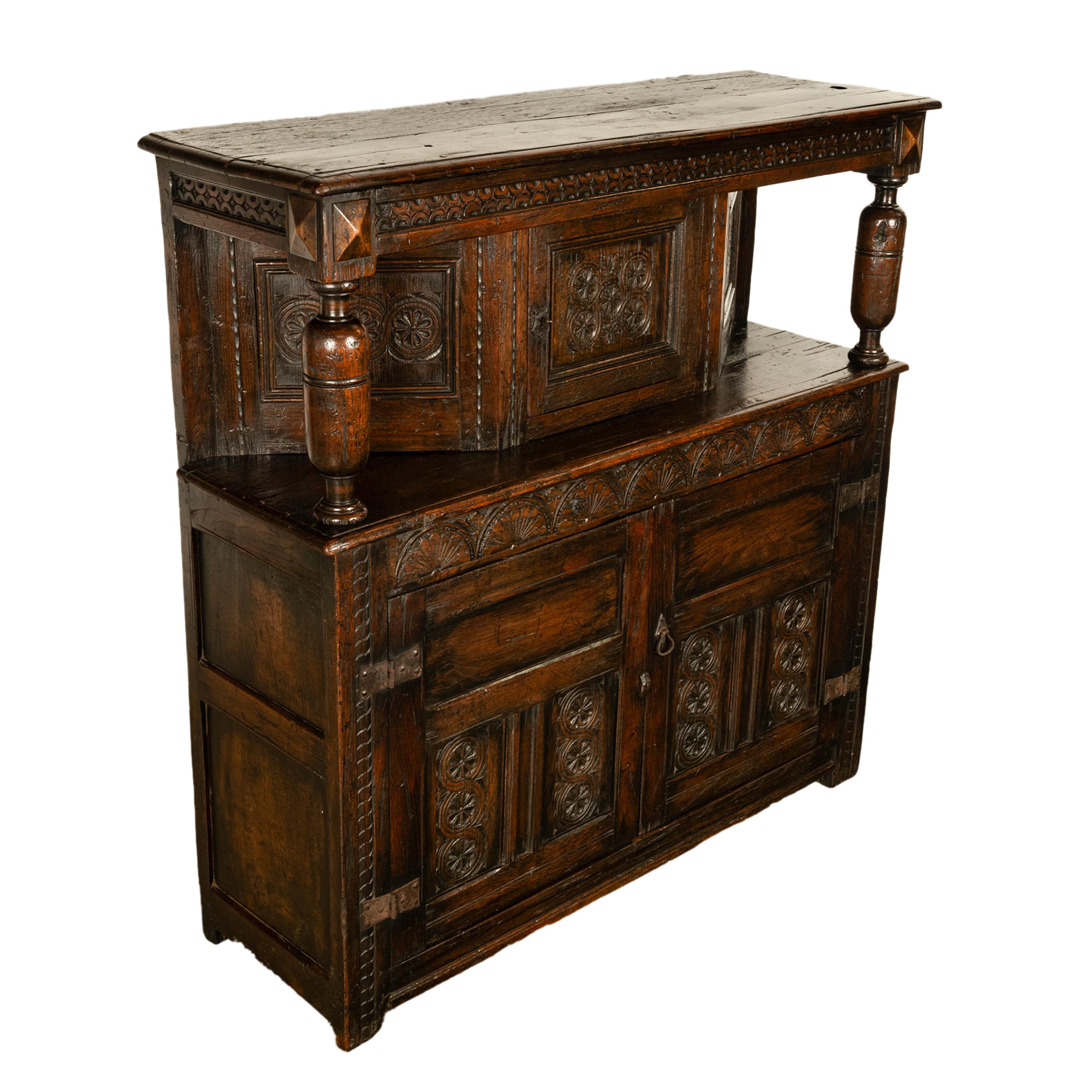 Antique 17th C Elizabethan Tudor Period Carved Oak Court Cupboard Cabinet 1600 7
