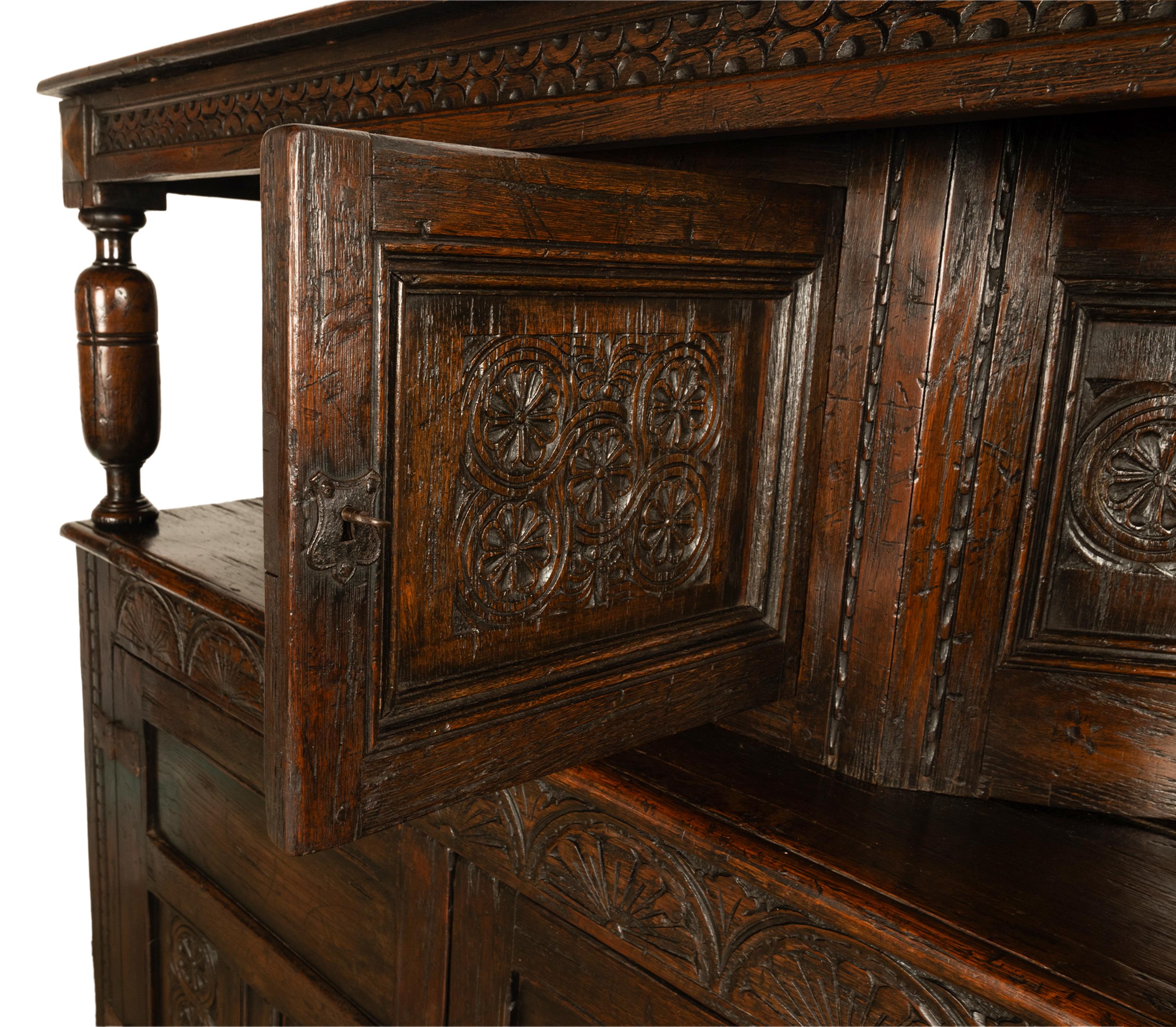 Antique 17th C Elizabethan Tudor Period Carved Oak Court Cupboard Cabinet 1600 11