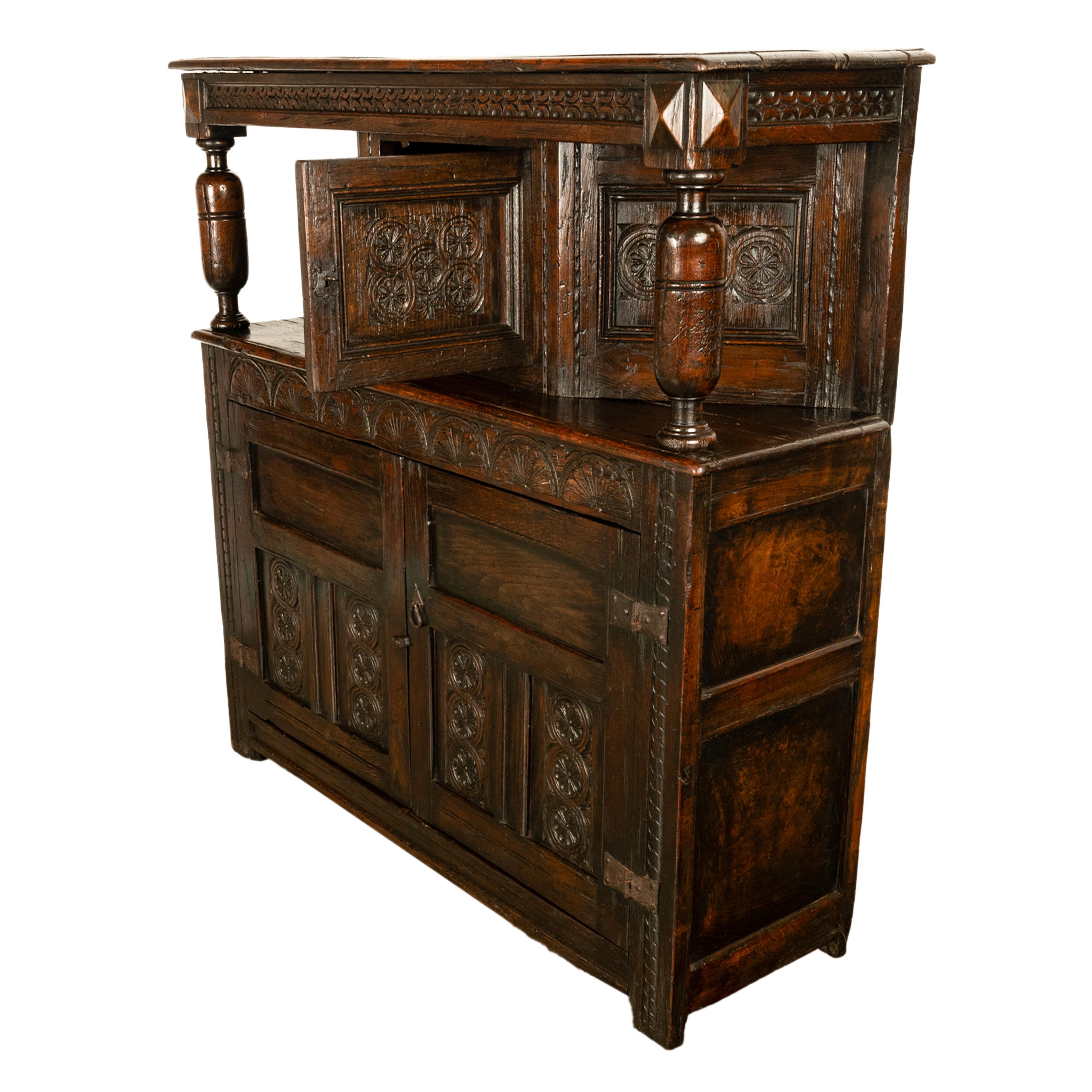 Antique 17th C Elizabethan Tudor Period Carved Oak Court Cupboard Cabinet 1600 2