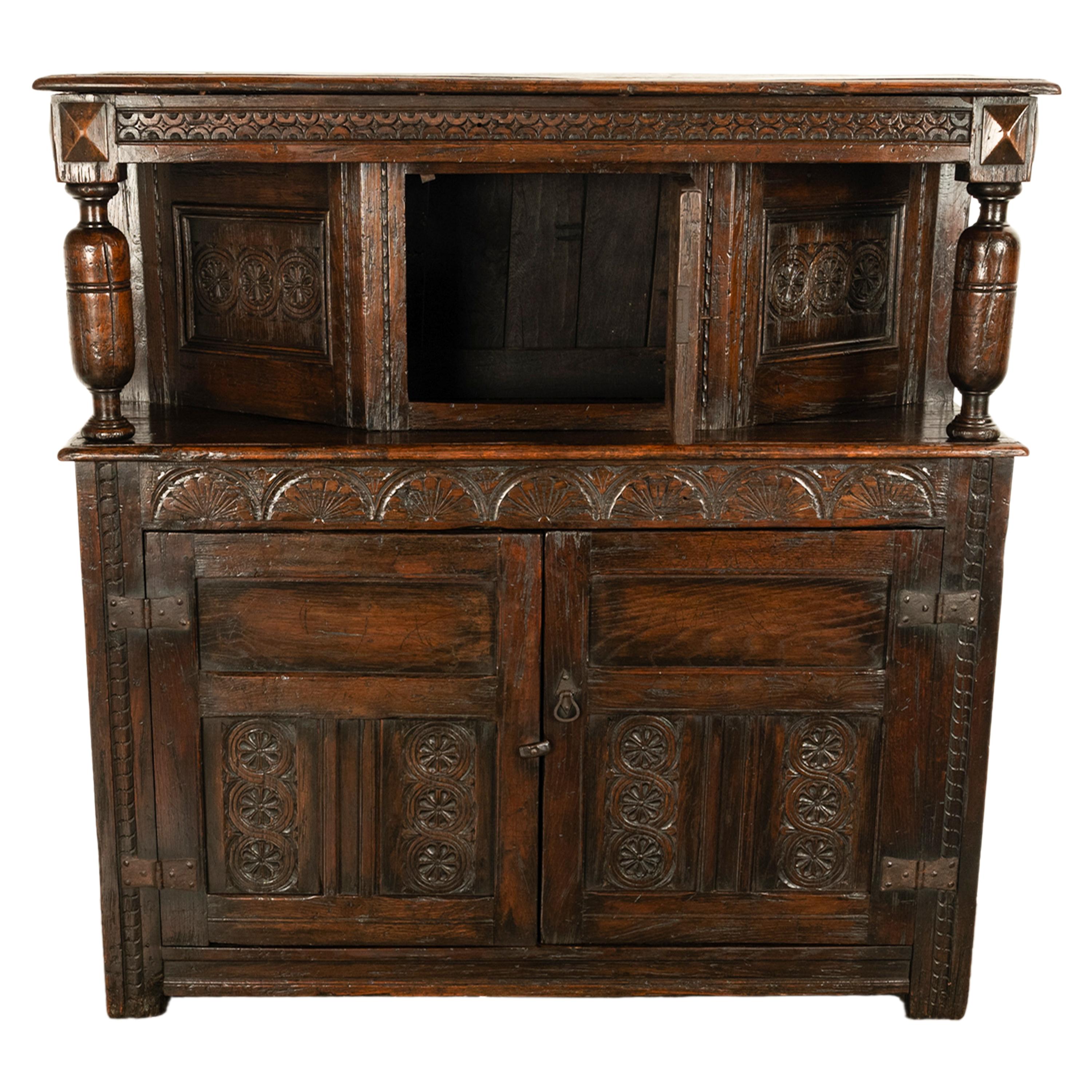 Antique 17th C Elizabethan Tudor Period Carved Oak Court Cupboard Cabinet 1600 3