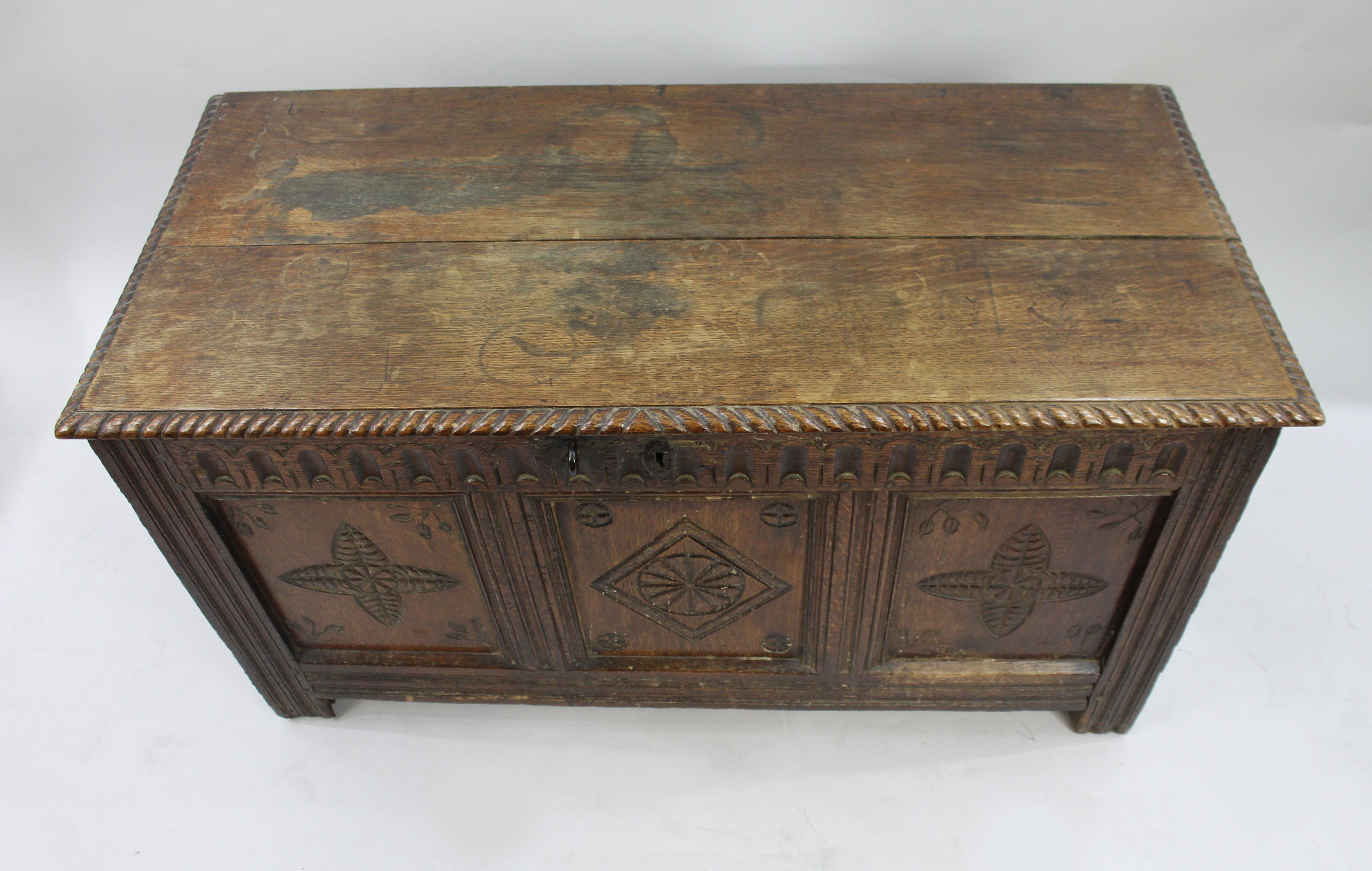 British Antique 17th C. English Oak Coffer For Sale