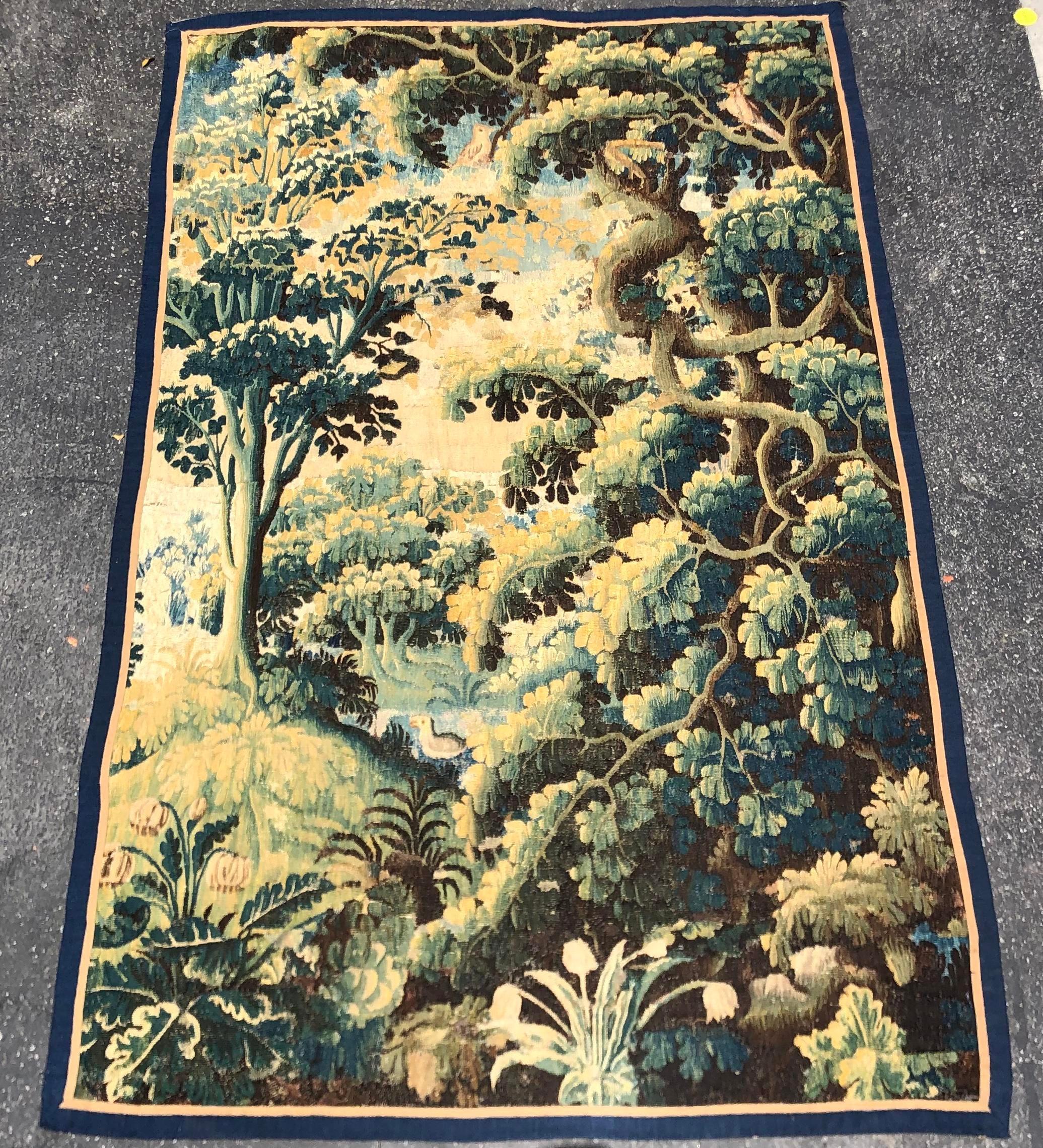 Hand-Woven Antique 17th Century Flemish Renaissance Landscape Tapestry